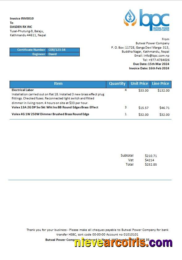 Nepal Butwal Power Company Limited electricity business utility bill